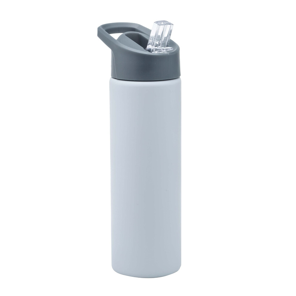 Stainless Steel Drink Bottle with Sipper Lid with Straw, Grey, 750ml