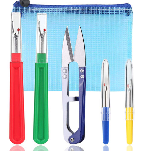 4 Pcs Seam Ripper, Big and Small Stitching Thread Unpicker, Thread Cutter Remover, Seam Rippers for Sewing, Stitch Ripper with Scissor, Storage Bag,