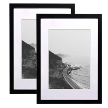 A2 Poster Frame - Solid Wood Frames Black Picture Frame A2 with Mount for A3 Frame Set of 2