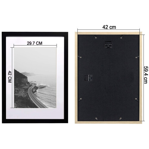 A2 Poster Frame - Solid Wood Frames Black Picture Frame A2 with Mount for A3 Frame Set of 2 1