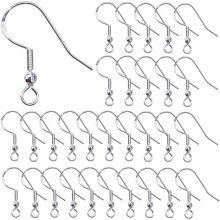 100Pcs Silver Earring Hooks 925 Sterling Silver Ear Wires Fish Hook Earring with Spring Ball for DIY Jewelry Customize Making (Silver)
