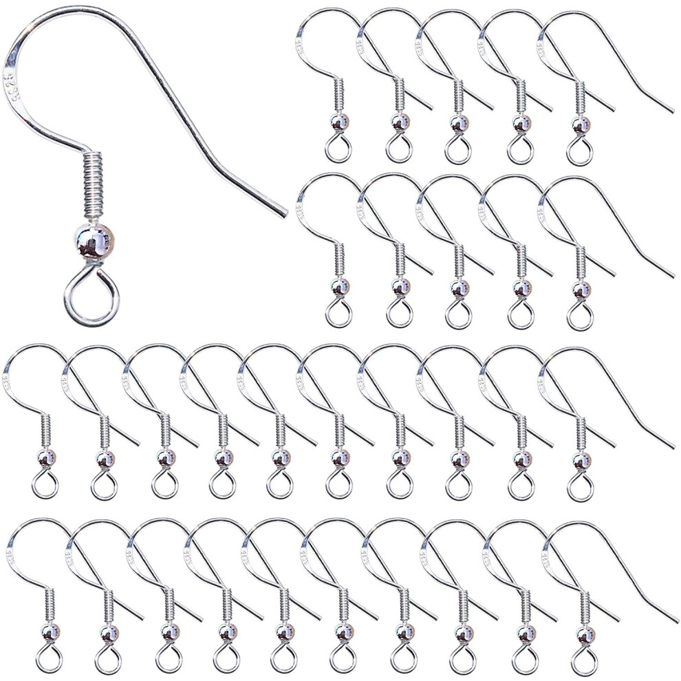 100Pcs Silver Earring Hooks 925 Sterling Silver Ear Wires Fish Hook Earring with Spring Ball for DIY Jewelry Customize Making (Silver)