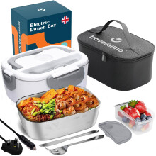 Electric Lunch Box Food Heater 80W 1.5L Heated Lunch Box, 12V/24V/230V Food Warmer Lunch Box for Car Truck & Office, Stainless Steel Hot Lunch Box