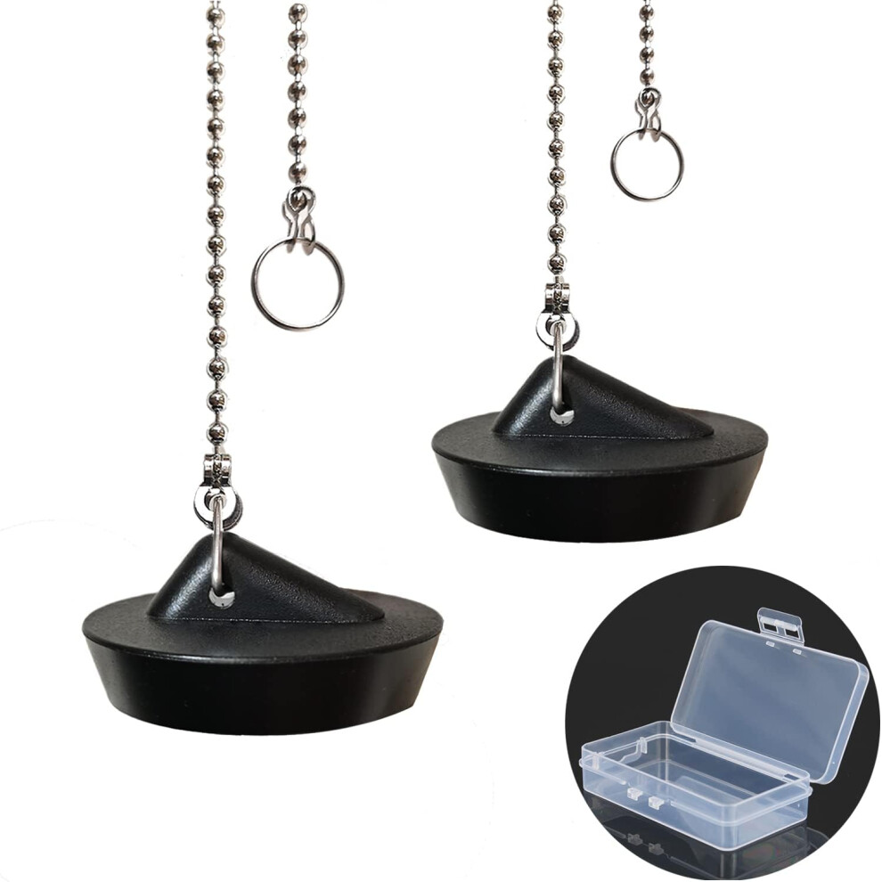 Set of 2 Universal Sink Plug with Stainless Ball Chain and Case - for Kitchen Bath Sink Drain Stopper Plug Rubber Bath Plug (44mm, Drain Plug Size-image-OPC-PDT9S27-NEW