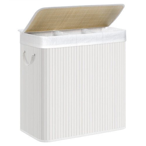 Laundry Hamper Basket with 3 Sections Clip on Lid and Handles 150L Foldable for Laundry Room Bedroom Bathroom White LCB091W01 on OnBuy