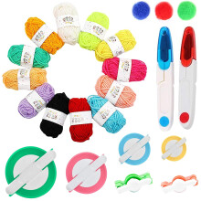 20 Pack Pom Pom Making Tool Set, 6 Different Sizes Pompom Maker with 12 Colours Yarn, DIY Fluff Balls Knitting Craft Making Kit with Sewing Scissors