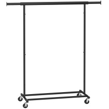 Clothes Rack on Wheels, Heavy Duty Clothes Rail, with Extendable Hanging Rail, 90 kg Load Capacity, Easy Assembly, Portable, Black HSR13BKV1