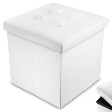 38 x 38 x 38 cm Faux Leather White Ottoman Foldable Storage Boxes Seat Foot Stool Storage Box with Lids for Kids Toys, Bedroom, Hallway, Living Room