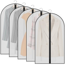 Garment Bags,5PCS Dustproof Garment Covers PEVA Translucent Clothes Covers with Zip Moth Proof Suit Protector Bags Waterproof Dress Covers for Shirts