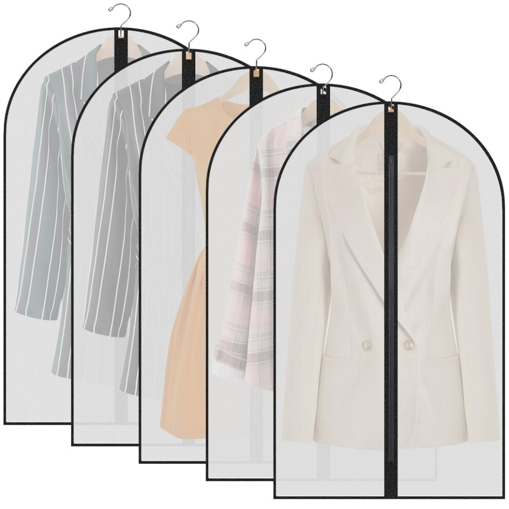 Garment Bags,5PCS Dustproof Garment Covers PEVA Translucent Clothes Covers with Zip Moth Proof Suit Protector Bags Waterproof Dress Covers for Shirts