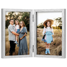 Double Photo Frame 4x6 Hinged Folding Wood Picture Frame with Glass Front Stand Vertical on Desktop Silver