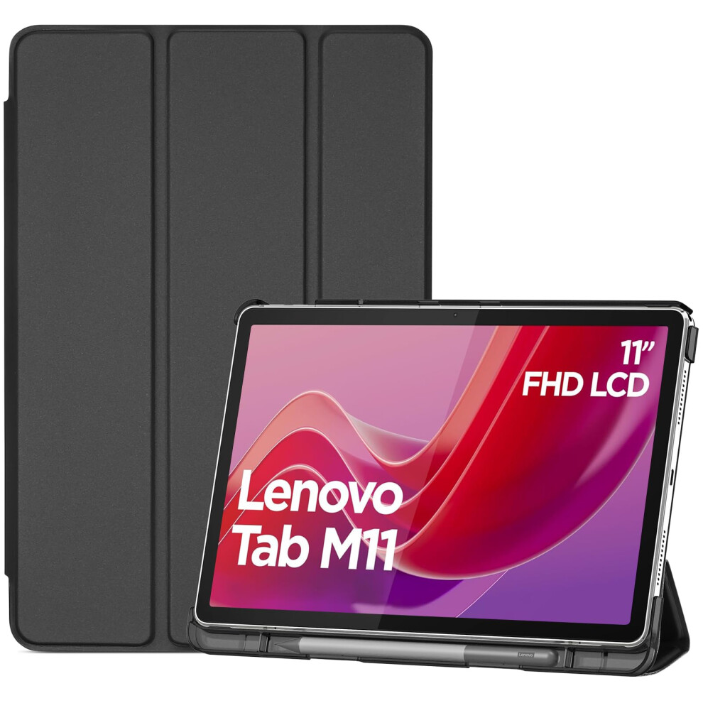 Smart Case for Lenovo Tab M11 11" 2024 TB330FU with Pen Holder, Slim Stand Tri-Fold Hard Shell Protective Tablet Cover Translucent Back Case Support