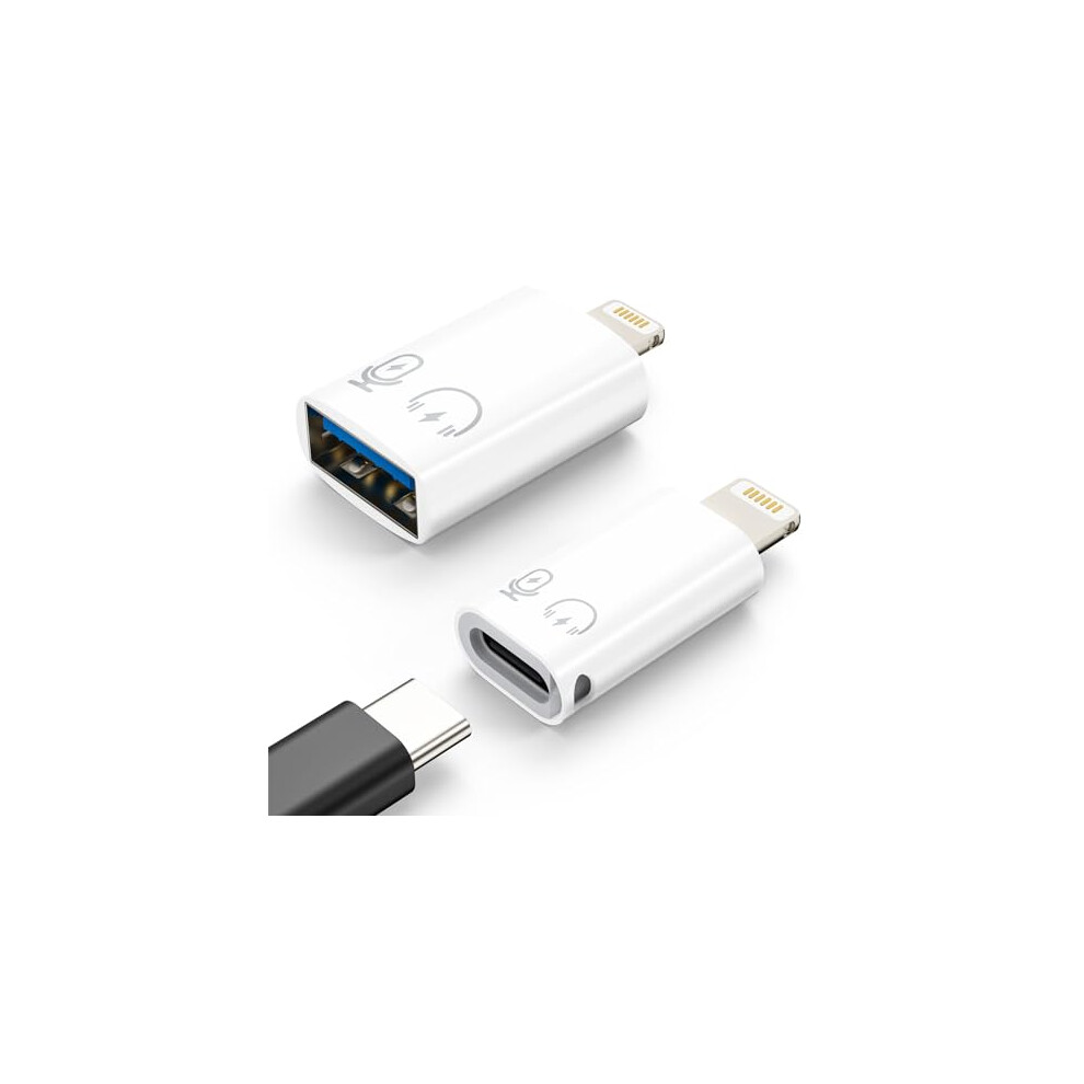 USB C Female to Lightning Male Adapter, Lightning Male to USB-A Female OTG Adapter Connector for iPhone 14/13/12/11 Pro Max/iPad/iPod/AirPods, Support