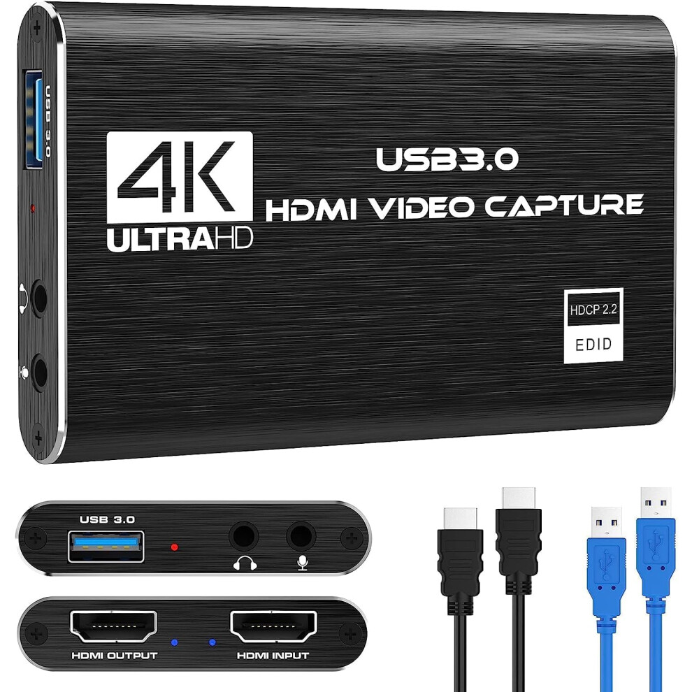 4K HDMI Video Capture Card, USB3.0 1080P 60FPS Video Recorder, Nintendo Switch Capture Card for Streaming Gaming and Broadcasting, Works with Xbox