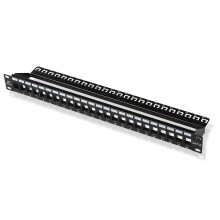 Rackmount or Wall Mount 1U 24 Port Keystone Patch Panel Blank with Cable Management and Support Bar (48cm Blank Patch Panel for Keystone Jacks / 1U