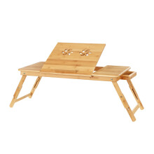 Bamboo Laptop Desk, Foldable Bed Table, for Left-hander, Right-hander, Height Adjustable Sofa Tray, 72 x (21-29) x 35 cm (B x H x T), with 5 Tilting