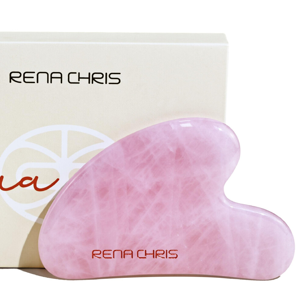 Rena Chris Pink Gua Sha Facial Tools, Natural Rose Quartz Gua Sha Stone, Guasha Tool Face For Jawline Sculpting And Puffiness Reducing, Gua Sha Massage Tool, Skin
