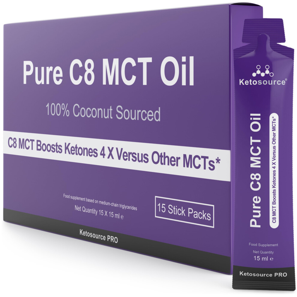 Pure C8 MCT Oil Packets | Boosts Ketones 4X Versus Other MCTs | Highest 99%+ Purity | 100% Coconut Sourced | Supports Keto & Fasting | Lab Tested