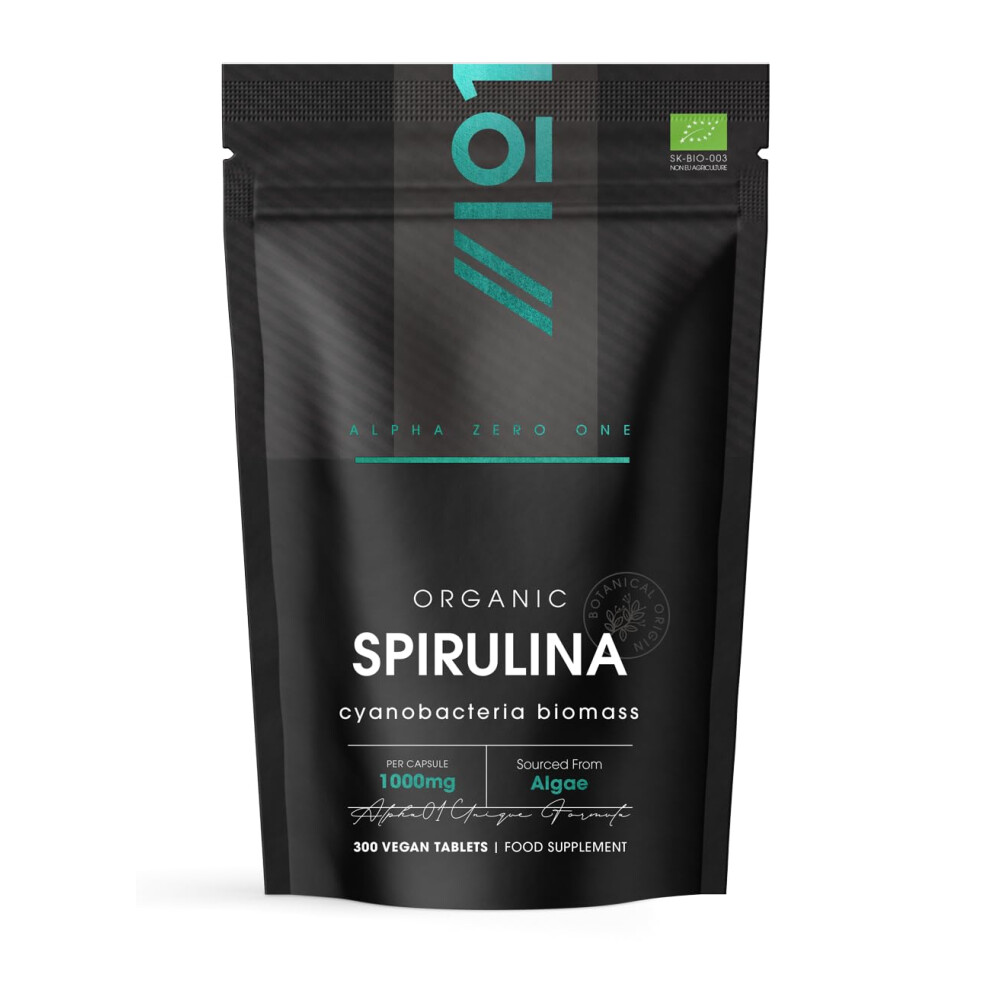 Organic Spirulina 1000mg | 300 Vegan Tablets - Pure Supplement Formula with No Additives â Certified Organic, Non GMO, Gluten Free, Halal by Alpha01