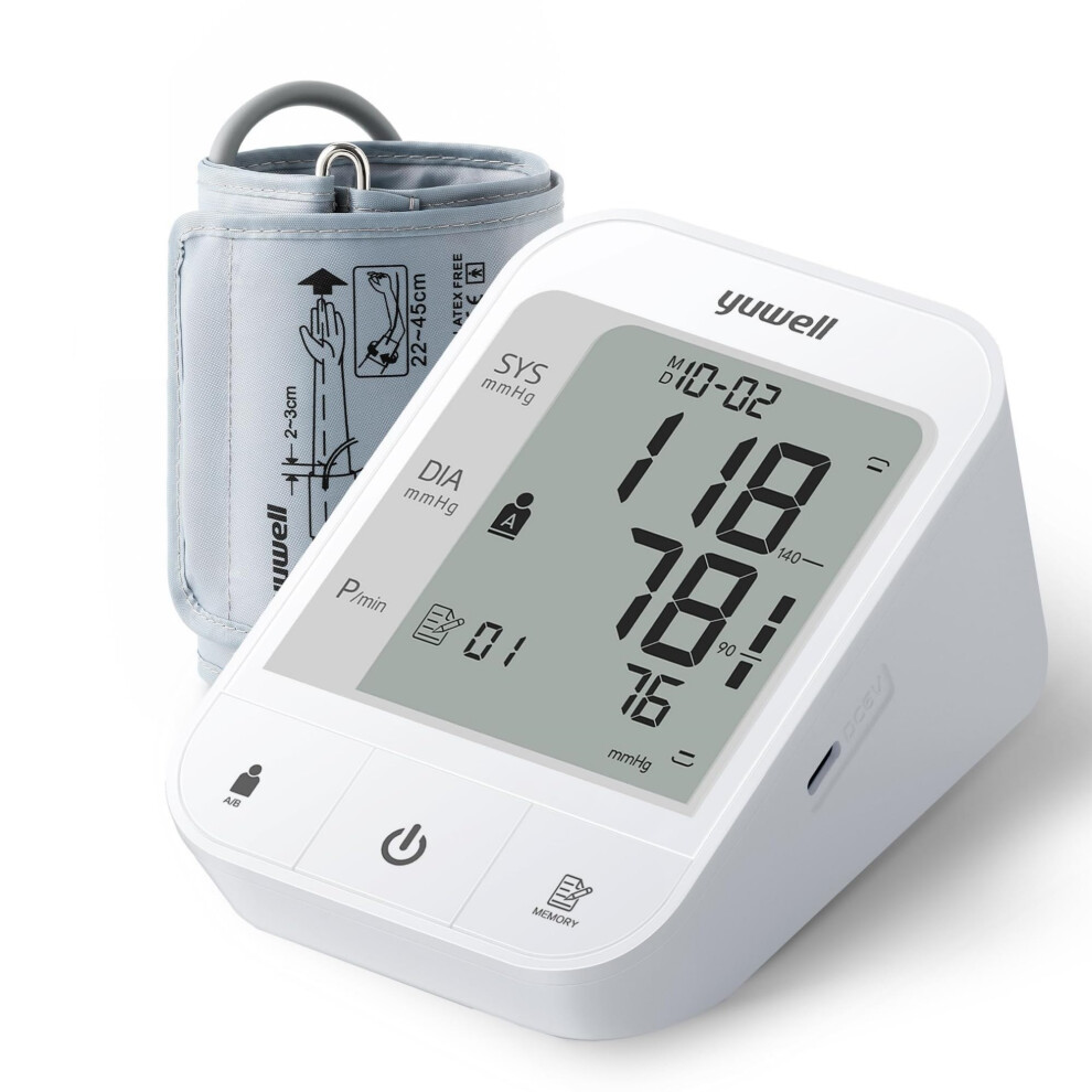 Yuwell Blood Pressure Monitor, Extra Large Upper Arm Cuff, Digital Blood Pressure Machines For Home Use, Arm Bp Monitor With Large Display, Usb Cable And