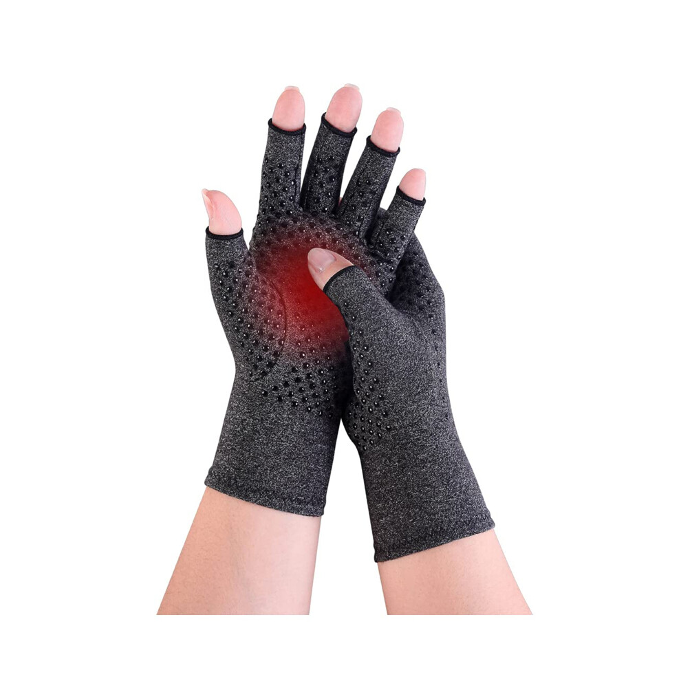 Donfri 1Pairs Arthritis Gloves Fingerless Compression Gloves Non-Slip For Women Men Relieve Symptoms Rheumatoid Osteoarthritis Raynauds Disease Breathable