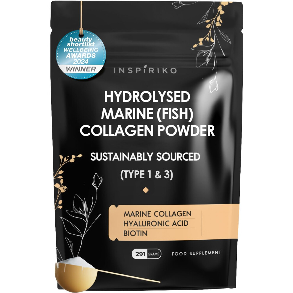 Inspiriko Marine Collagen Powder For Women - Marine Collagen With Hyaluronic Acid, Vitamin C, Biotin & Msm. Hydrolyzed Collagen Peptides Powder. 30 Servings