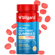 Vegan High Fibre Gummies Wellgard – High Strength Fibre Gummy Vitamins B₆, B₁₂, Biotin, and Folic Acid, Strawberry Flavour, UK Formulated