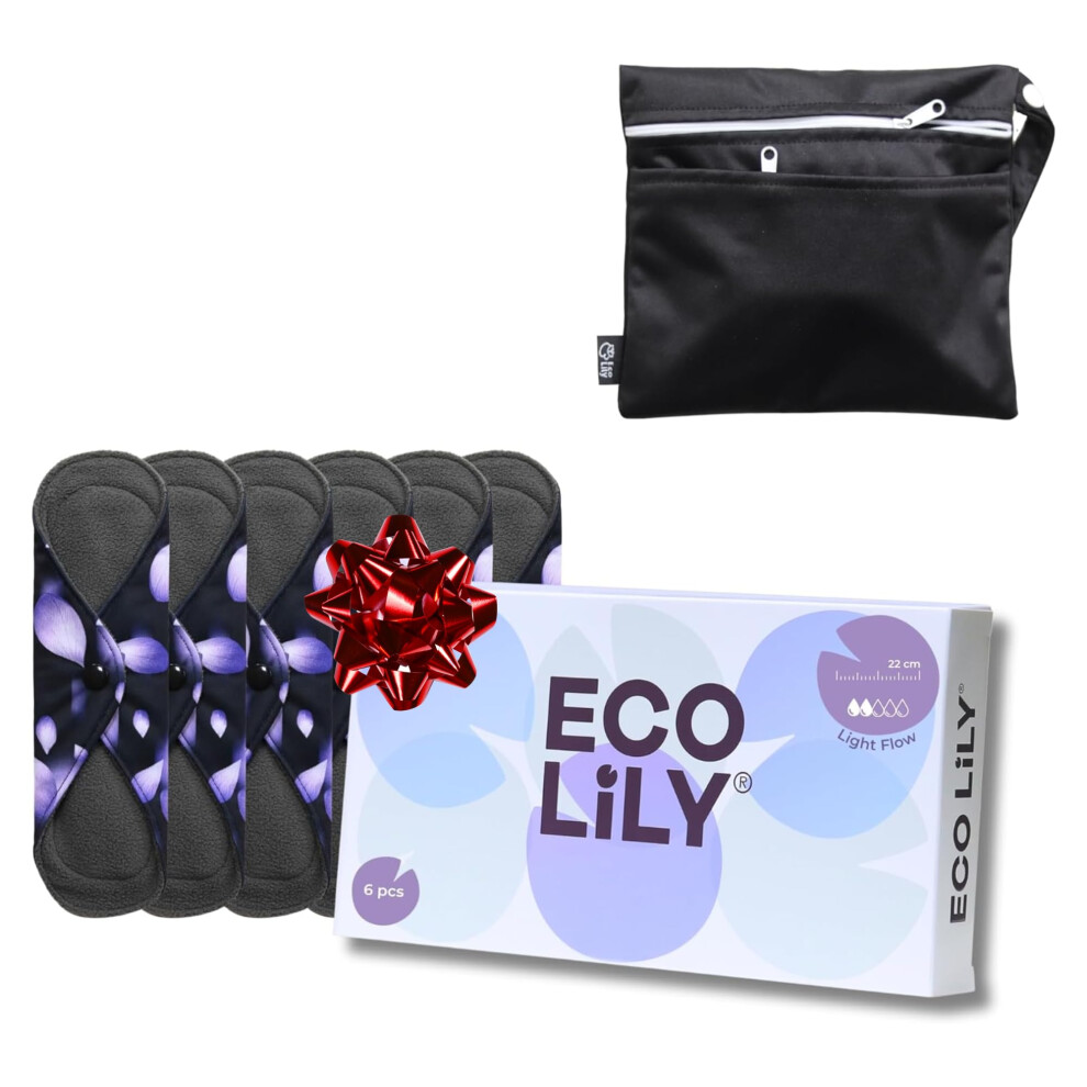 Eco Lily Reusable Sanitary Pads - Sanitary Towels - Period Pads (6Pk Pantyliner for Light Flow) – Leakproof Odour-Absorbing Charcoal Bamboo Pads