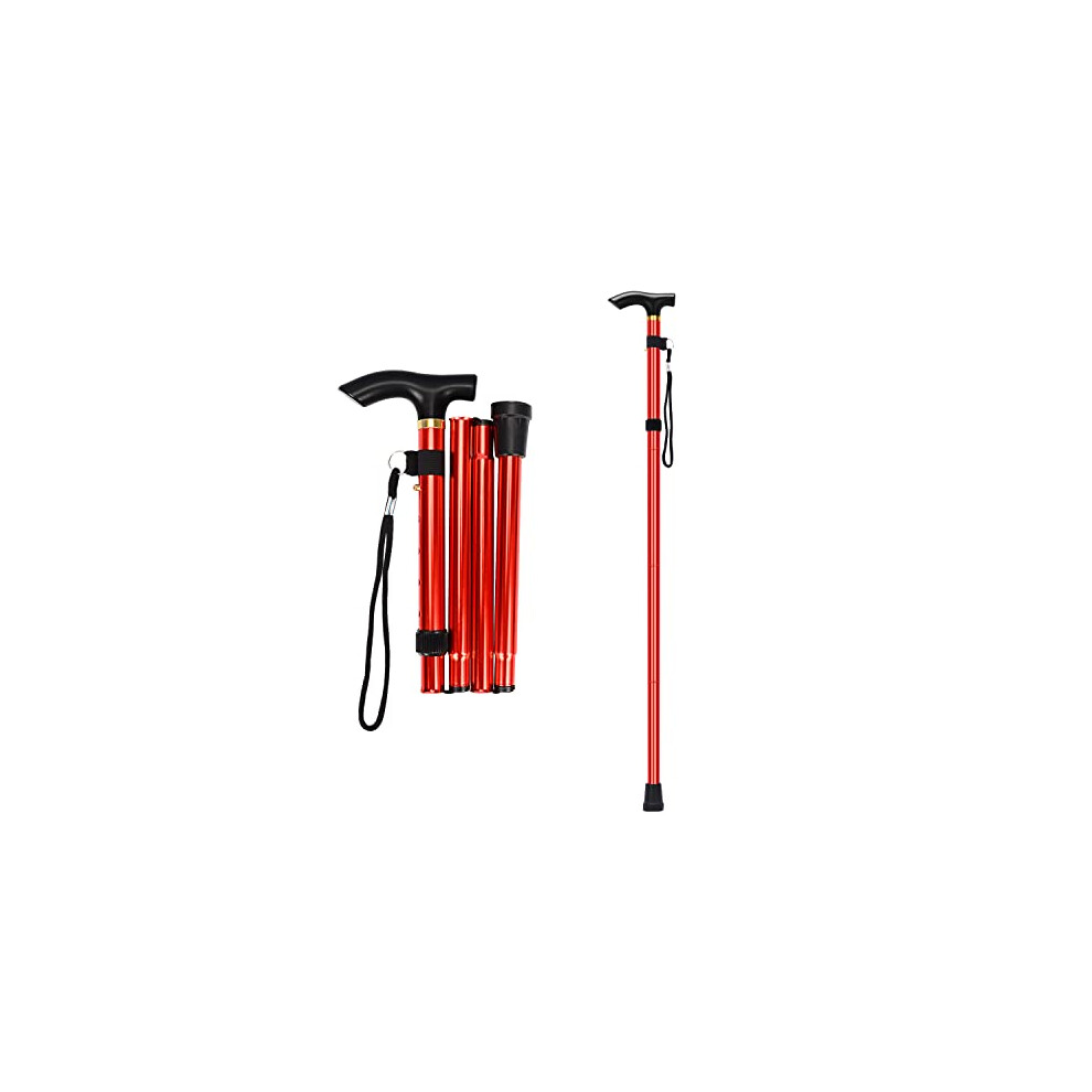 Supregear Red Folding Walking Stick, Adjustable Collapsible Walking Stick - Lightweight Portable Balancing Walking Aid - Travel Walking Cane For Elderly Adults Men