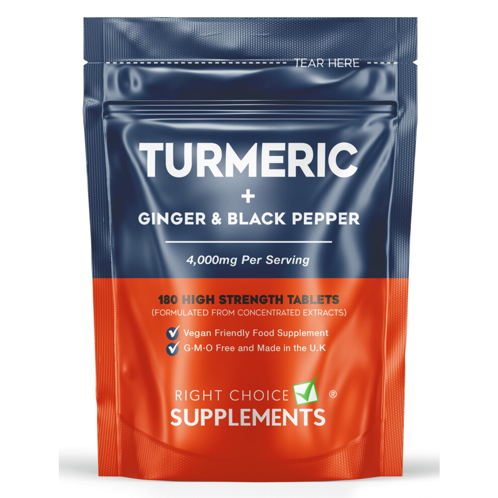 Right Choice Supplements Turmeric Tablets 2400Mg With Black Pepper & Ginger | 180 High Strength Curcumin Supplements | Turmeric And Black Pepper Tablets (Not Turmeric Capsules