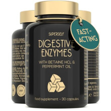 Digestive Enzyme Supplements with Betaine HCL - 7 Digestive Enzymes for Gut Health & Support with Lactase, Bromelain, Lipase & Peppermint Oil - 30