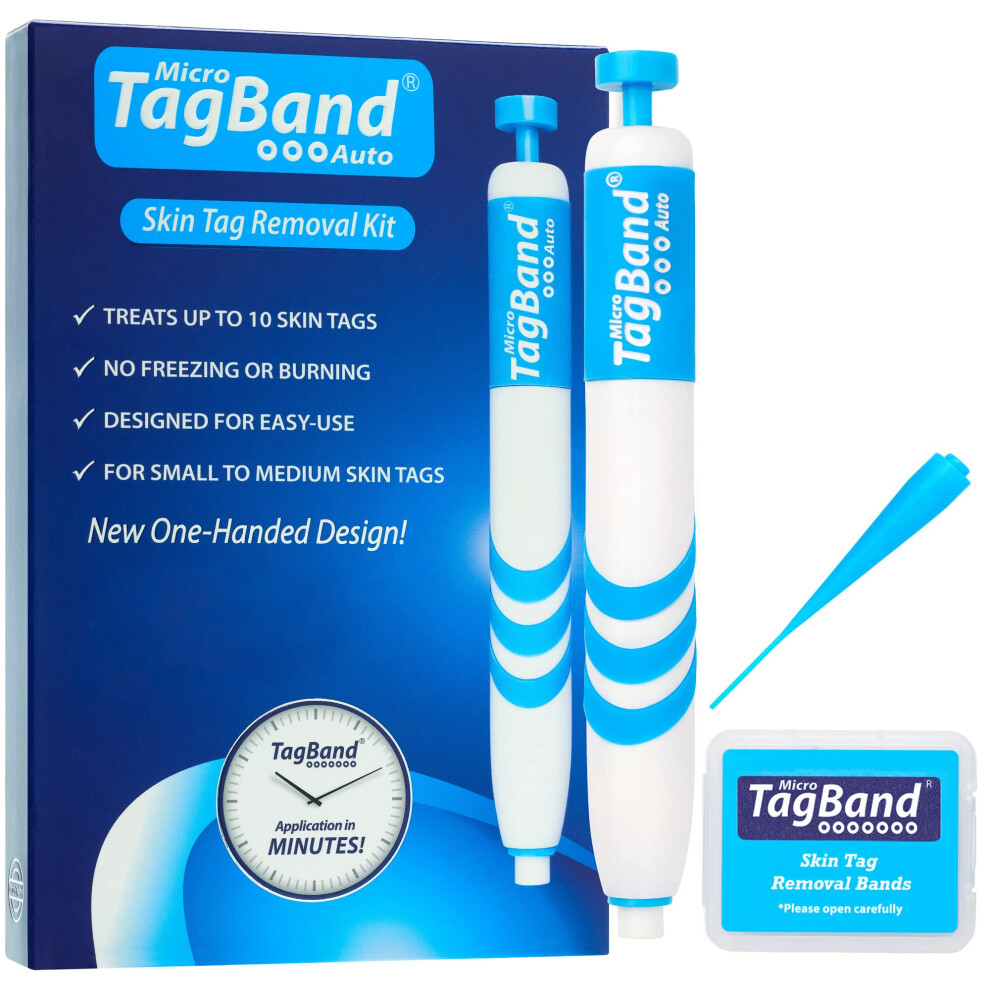 Auto TagBand Skin Tag Removal Kit. Fast Effective & Safe Skin Tag Remover for Small/Medium Skintags (2mm-4mm) on Face & Hard to Reach Areas - One-Hand
