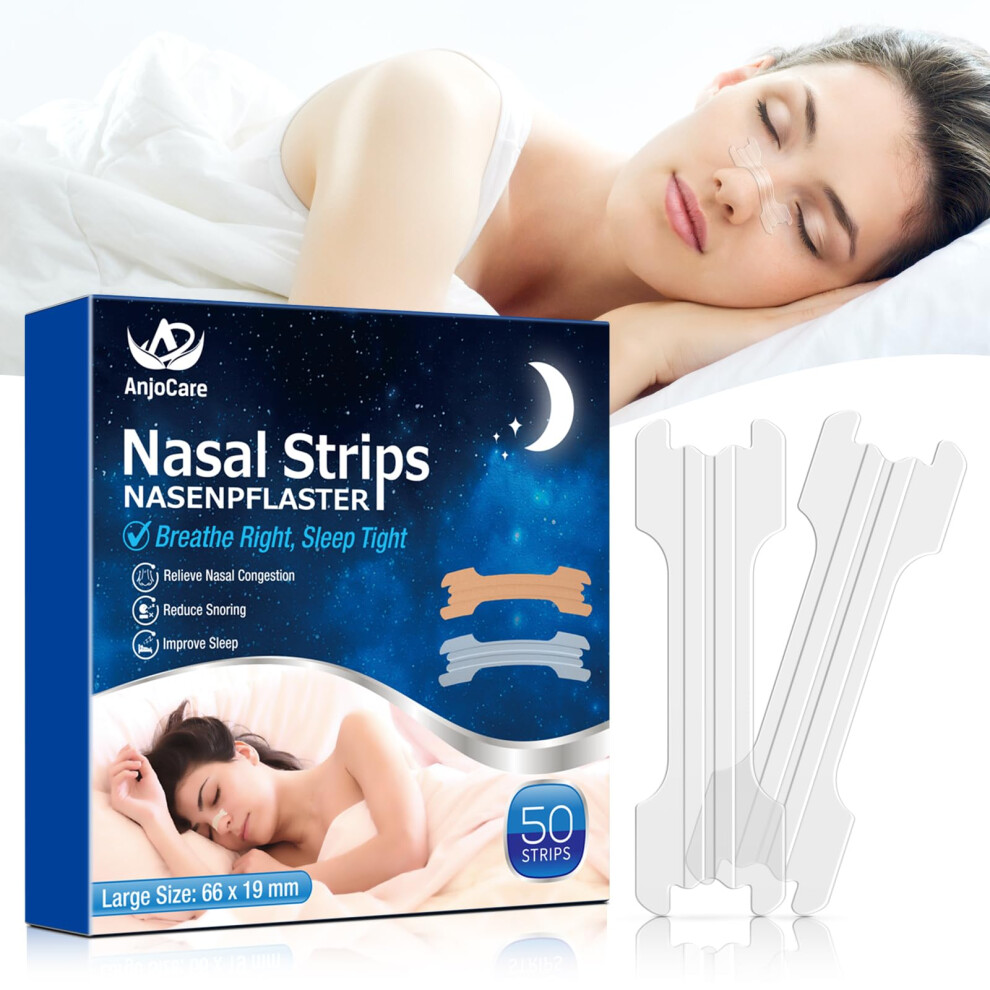 Anjocare 50Pcs Nasal Strips, Extra Strength Nose Strips To Stop Snoring And Relieve Nasal Congestion, Anti Snore Nasal Strips To Help Breathe For A Better