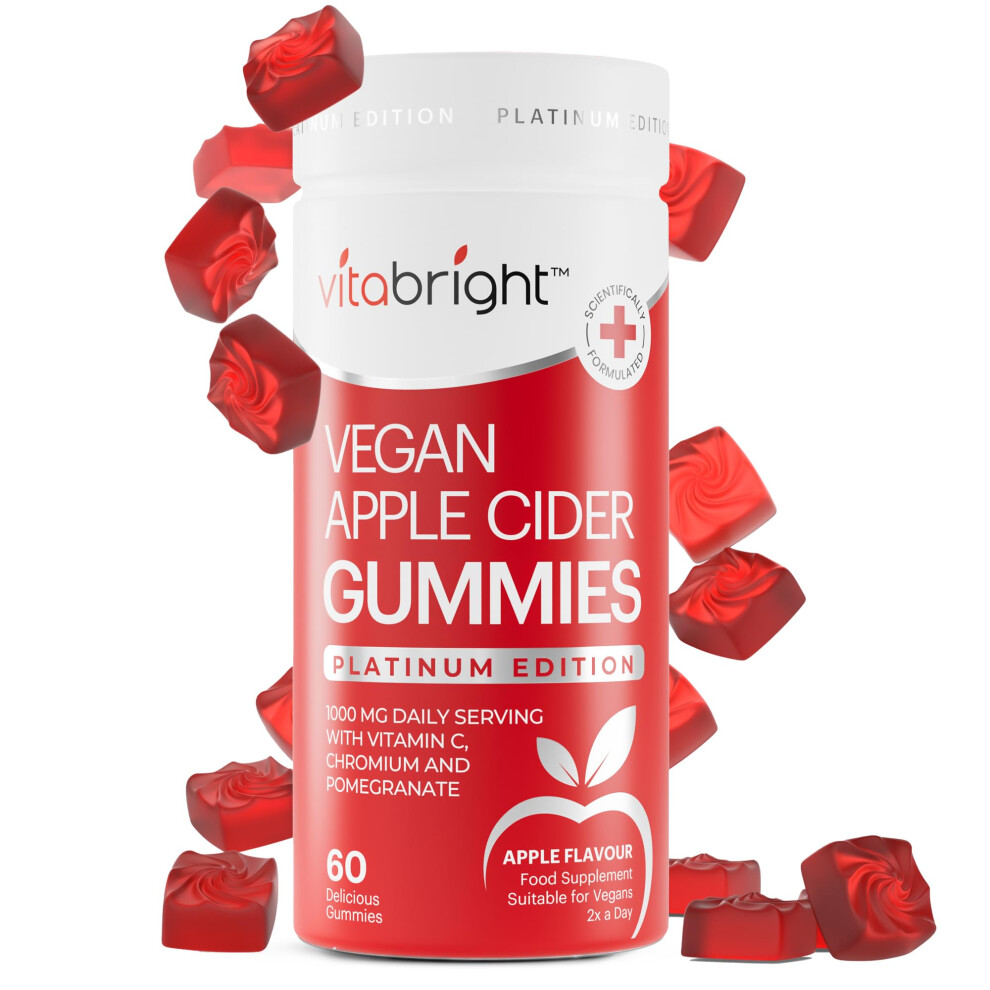 Apple Cider Vinegar Gummies, High Strength 1000mg per Serving, Raw & Unfiltered, 60 ACV Gummies (1 Month Supply), Enriched with Vitamin C, Chromium &