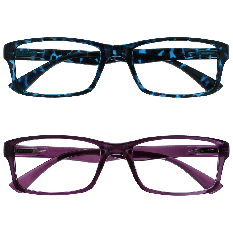 Opulize Blue/Purple The Reading Glasses Company Tortoiseshell & Readers Value 2 Pack Mens Womens Uvr2092bl_p +1.00
