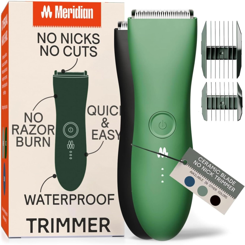 Meridian Manscaping Body Hair Trimmer For Men - High Precision Ball Shaver, Groin And Body Groomer - Ideal For Pubic Hair And Intimate Male Grooming - Sage