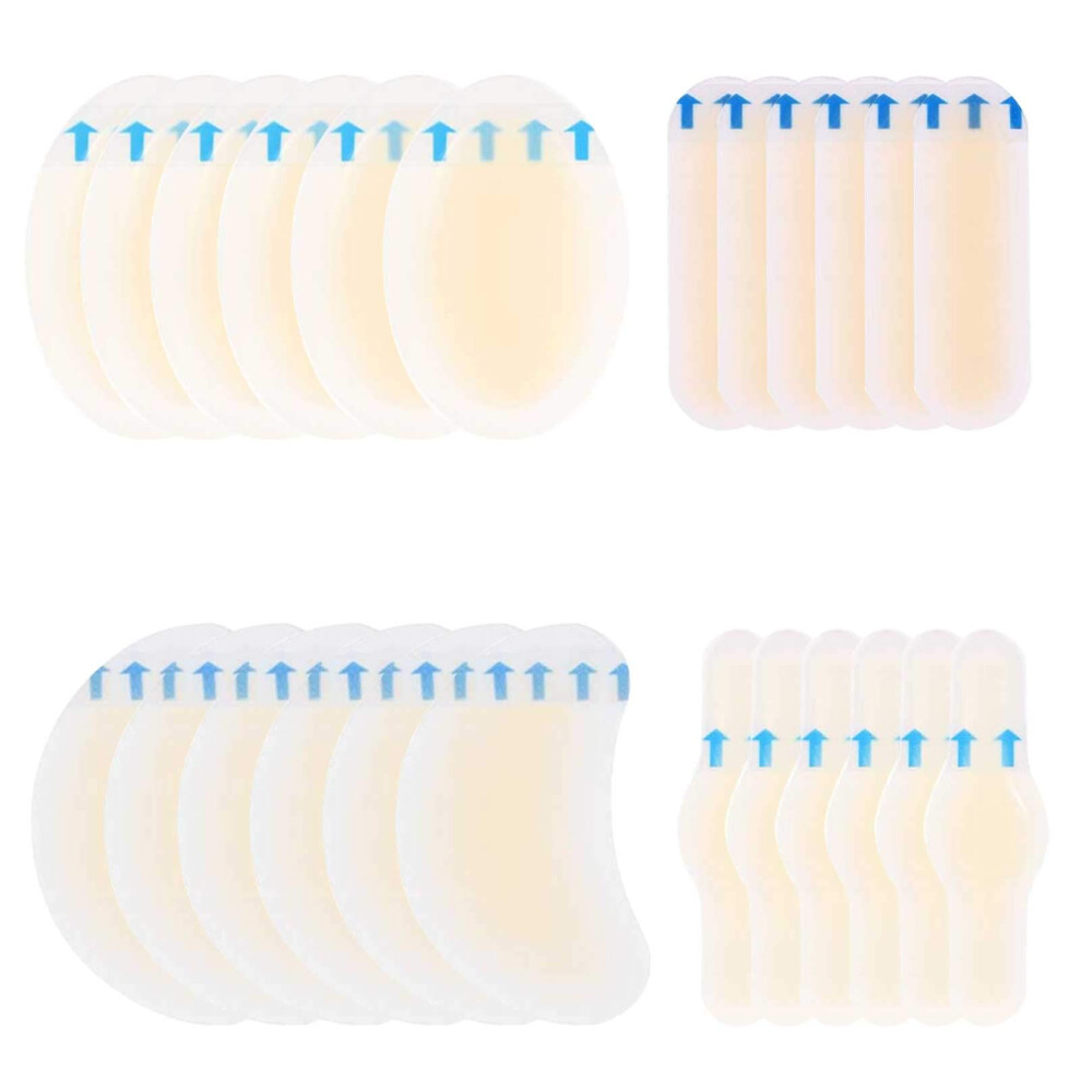 Zngou 24Pcs Invisible Blister Plasters Bandages Hydrocolloid Gel Dressing Blister Cushion Pads Gel Blister Guard Blister Prevention Patches Waterproof
