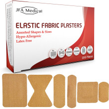 JFA Fabric Assorted Plasters (6 Sizes) 100 Plasters per Pack - Durable Fabric Wound Dressings for Minor Cuts