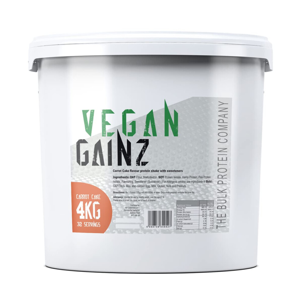Vegan Gainz 4kg - Plant Based Protein Powder - Weight Gainer- 32 Servings & 30g Protein Per Serving - The Bulk Protein Company (Carrot Cake) - Image 3