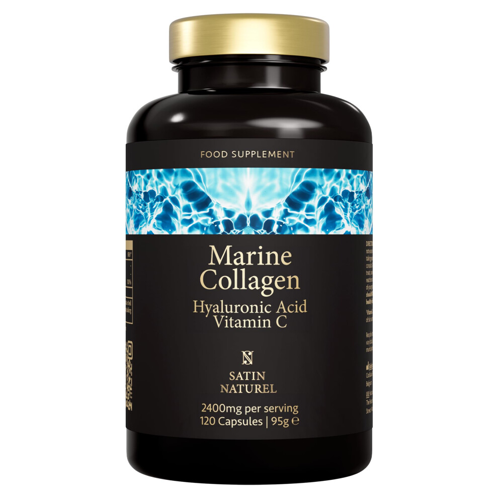 Marine Collagen Capsules with Hyaluronic Acid + Vitamin C 2400mg - High Strength Collagen Supplements for Women - 120 Capsules - for Skin, Joints &