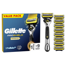 Gillette ProShield Power Men's Razor + 9 Razor Refills with Precision Trimmer - 5 Anti-Friction Blades for a Smooth Shave