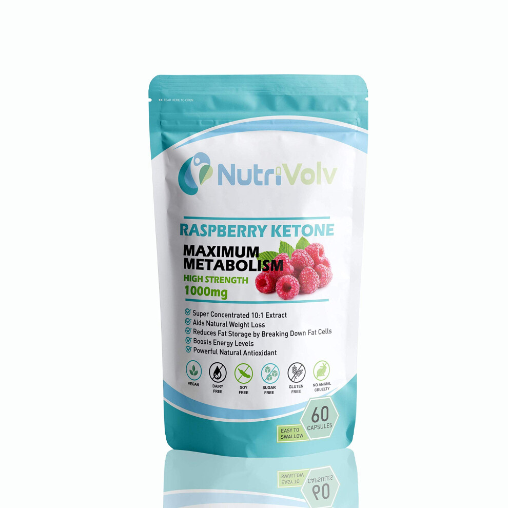 Nutrivolv Pure 100% Raspberry Ketones 1000Mg - 60 Capsules For Metabolism, Energy & Weight Loss