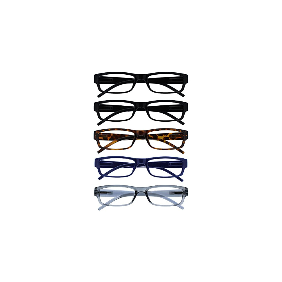 Opulize Black/Brown/Dark The Reading Glasses Company Value 5 Pack Lightweight Mens Womens Blue Grey Rrrrr32-11237 +2.50