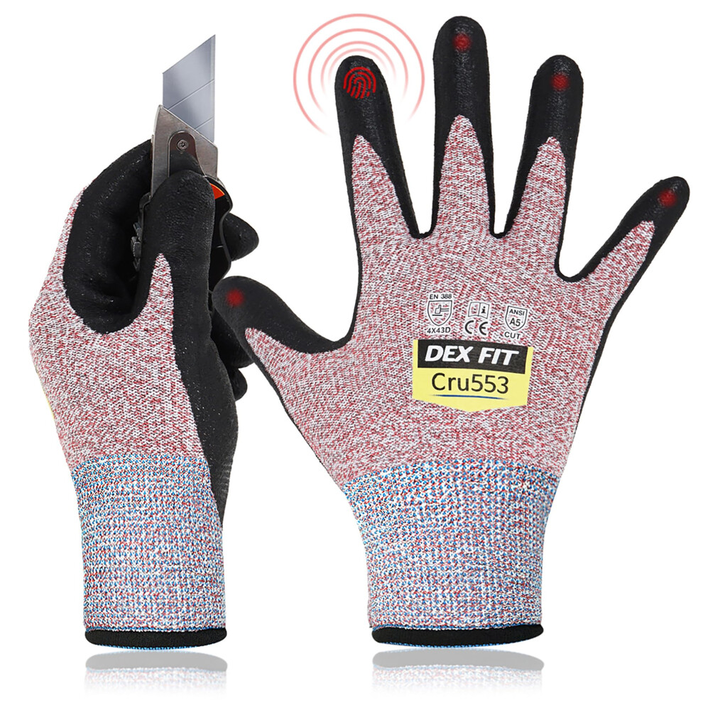 DEX FIT Level 5 Cut Resistant Gloves Cru553-3D-Comfort Fit Firm Grip Thin & Lightweight Touchscreen Compatible Durable Breathable Machine W