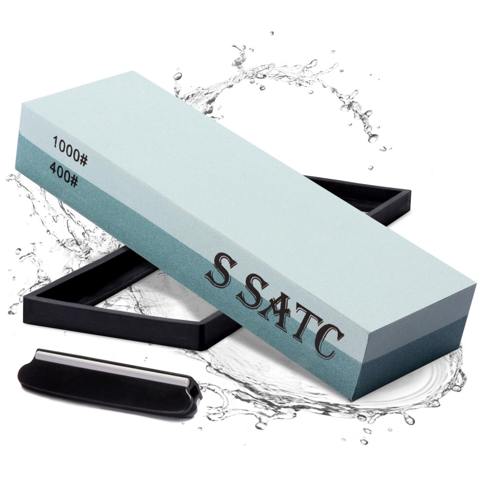 Dual-Grit Sharpening Stone For Kitchen Knives 400 1000 Grit Whetstone Kitchen Knife Sharpening Stone Wet Stone Kitchen Knife Sharpener With A Holder 759579028143