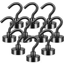 Grtard 10-Pack Black Neodymium Magnetic Hooks - Up to 25 lbs, No-Drill Installation, Durable Magnetic Hangers for Kitchen, Bathroom, Cruise, Garage