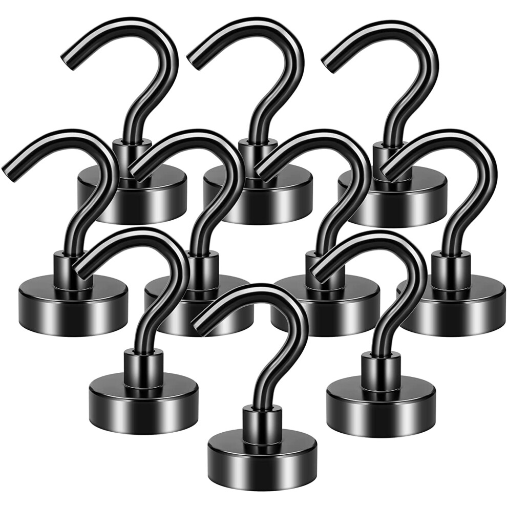 10 Pack Black Magnetic Hooks, 22 lb+ Strong Neodymium Magnet Hooks, Magnet with Hooks, Strong Magnets Hooks, Magnetic Hooks for Cruise, Bathroom,