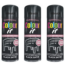 3 x SATIN BLACK PAINT AEROSOL COLOUR IT SPRAY CAN QUICK DRYING DIY PLASTIC METAL WOOD 250ML
