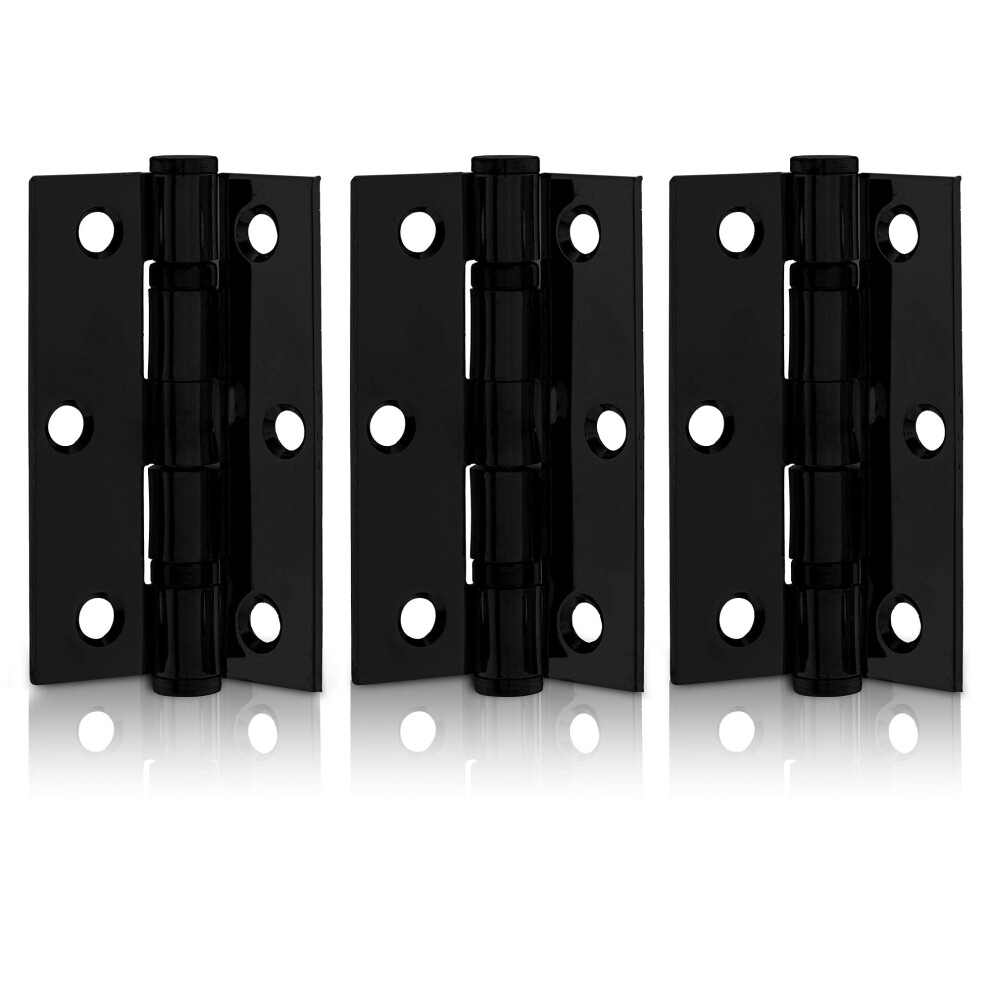 3 Inch (75mm) Matt Black Ball Bearing Hinges, Steel Door Hinge for Wooden Doors (1.5 Pairs)