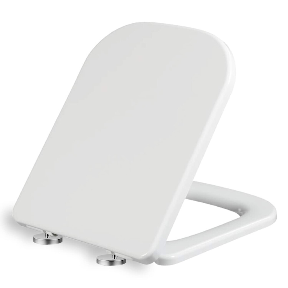 Square Toilet Seat with Soft Close Top Fix Toilet Seats with One Button Quick Release Cleaning for Better Hygiene, Rectangle Loo Seat with Adjustable
